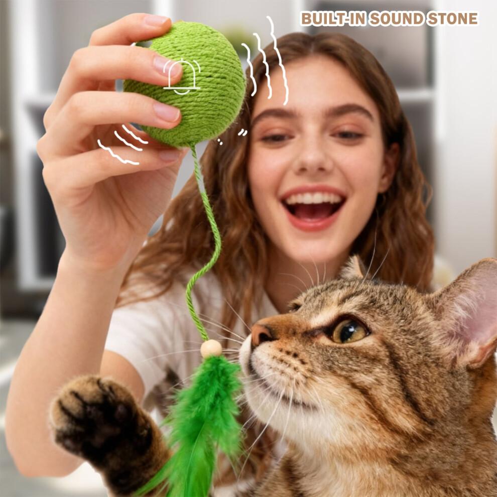 Interactive Cat Teaser Ball with Feather Tail, Rattle Stones & Non-Fading Rope – Durable, Safe, Compatible with All Cats