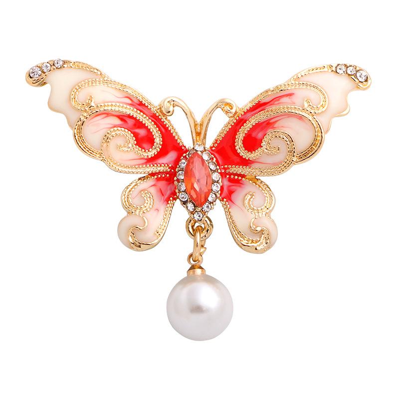 Pin Pearl Butterfly Brooch with Diamond High-grade Oil Drop Rhinestone Alloy Brooch Crystal Brooch Empty Holder
