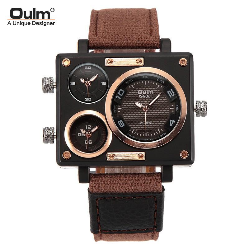 Oulm Men's Large Dial Multi-Time Zone Square Quartz Military Watch