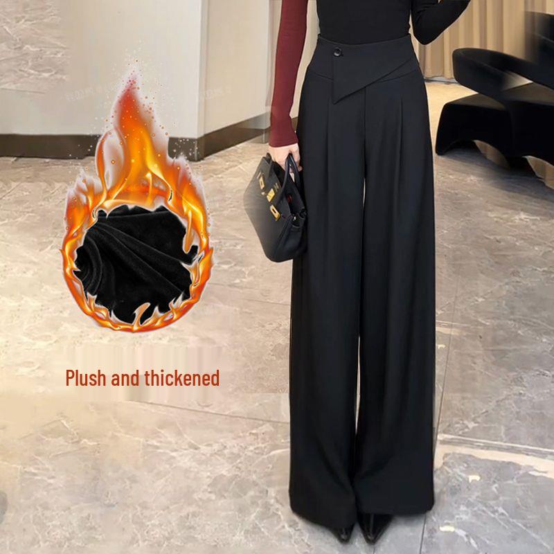 High-Waisted Retro Wide-Leg Pants for Pear-Shaped Figures - Drapey Slimming Trousers