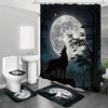 Wolves Howling At Night Shower Curtain Set With 12 Hooks, Bathroom Mat, Toilet Seat Cover & U-Shaped Rug - Polyester, All-Season