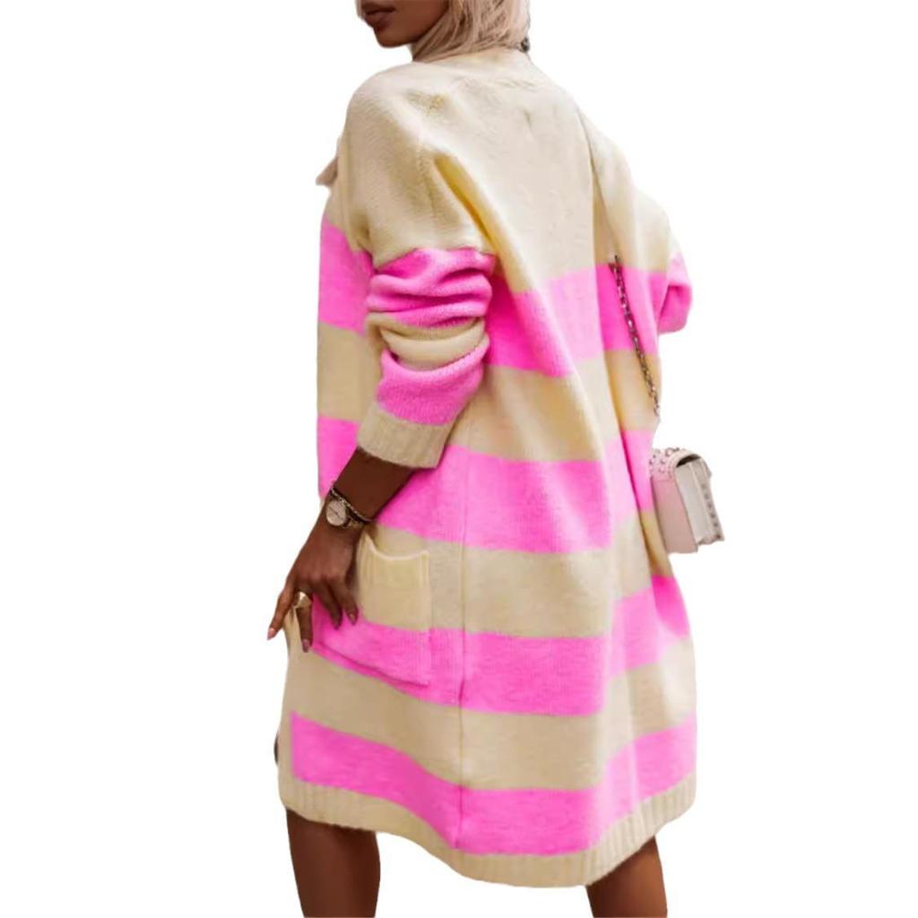 Women's 2025 Color Block Loose Knit Cardigan Sweater