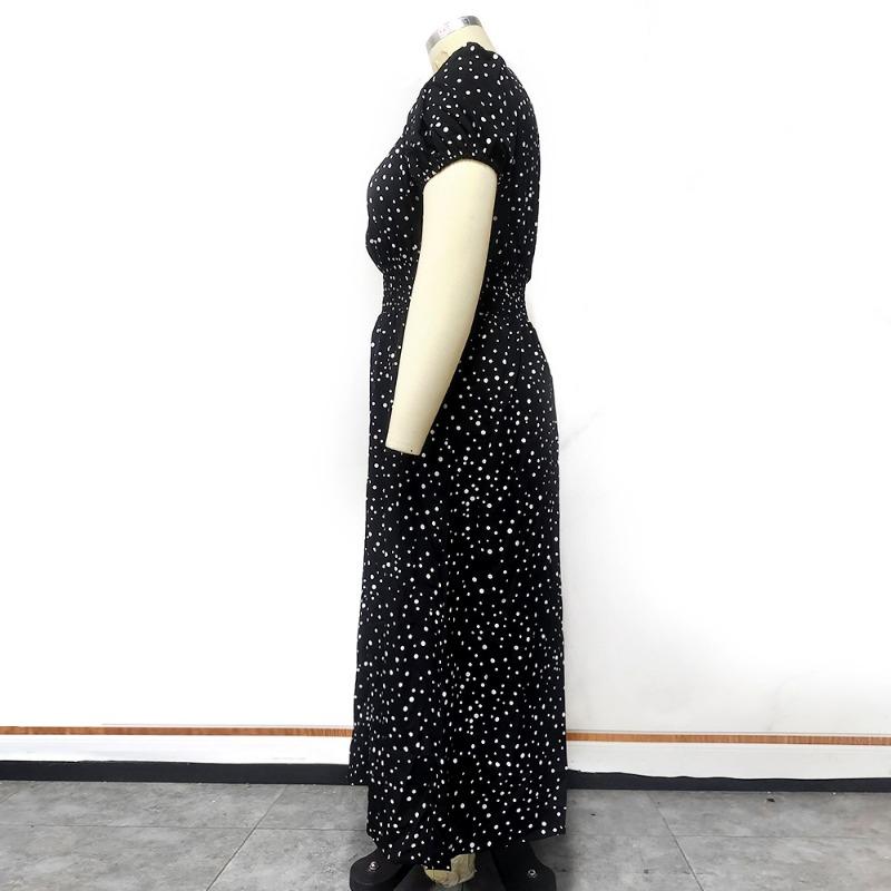 Kvinners Plus Size Firkantet Krage Puffermer Temperament Polkadotter Lang Kjole