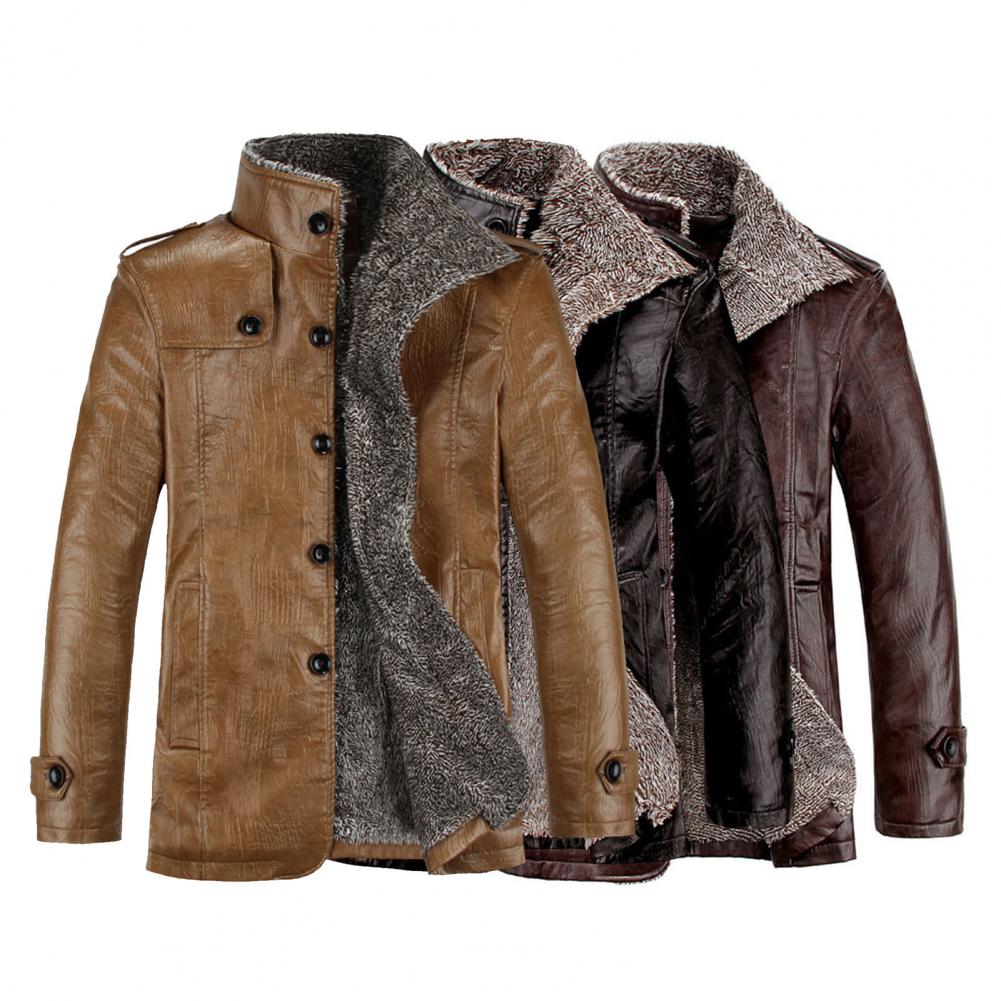 Autumn Winter Wear Resistant Men Jacket Faux Leather Men Jacket Lapel for Men Plus Size