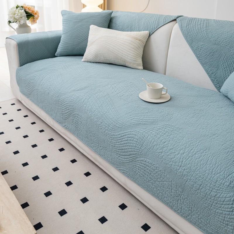 Nordic Simple Solid Color Sofa Cushion Four Seasons Pure Cotton Fabric Non-Slip Cotton Seat Cushions Universal Modern Sofa Cover Slipcover