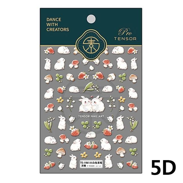 Lovely Strawberry Rabbit Cartoon 5D Embossed Reliefs Self Adhesive Nail Art Decorations Stickers 3D Manicure Decals