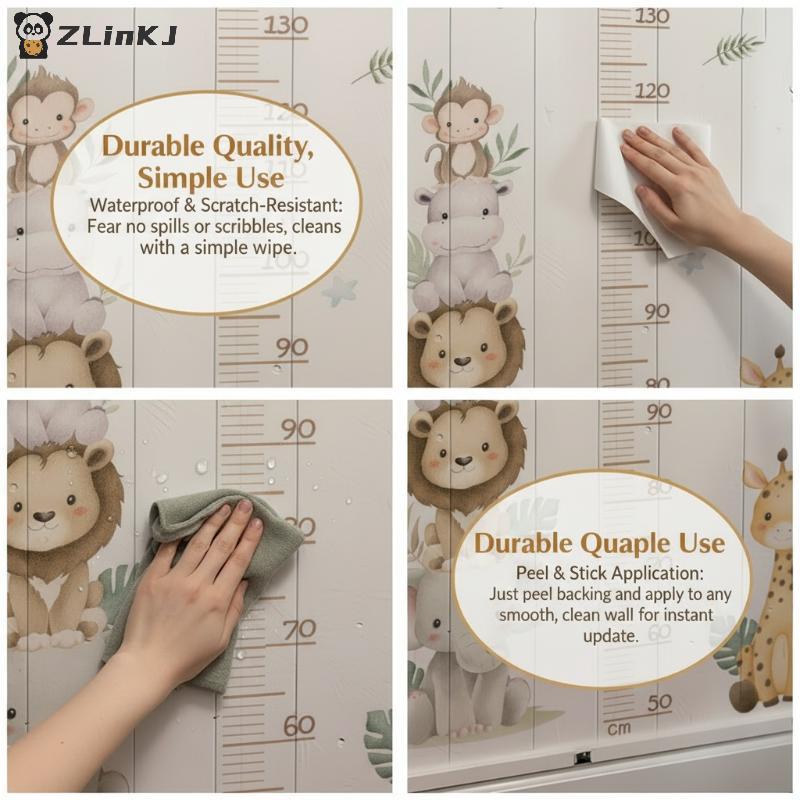 Adesivo Misuratore di Altezza Animali della Giungla Rimovibile per Bambini, Grafico di Crescita, Decorazione da Parete per Bambini, Asilo, Camera da Letto, Misurazione Casa