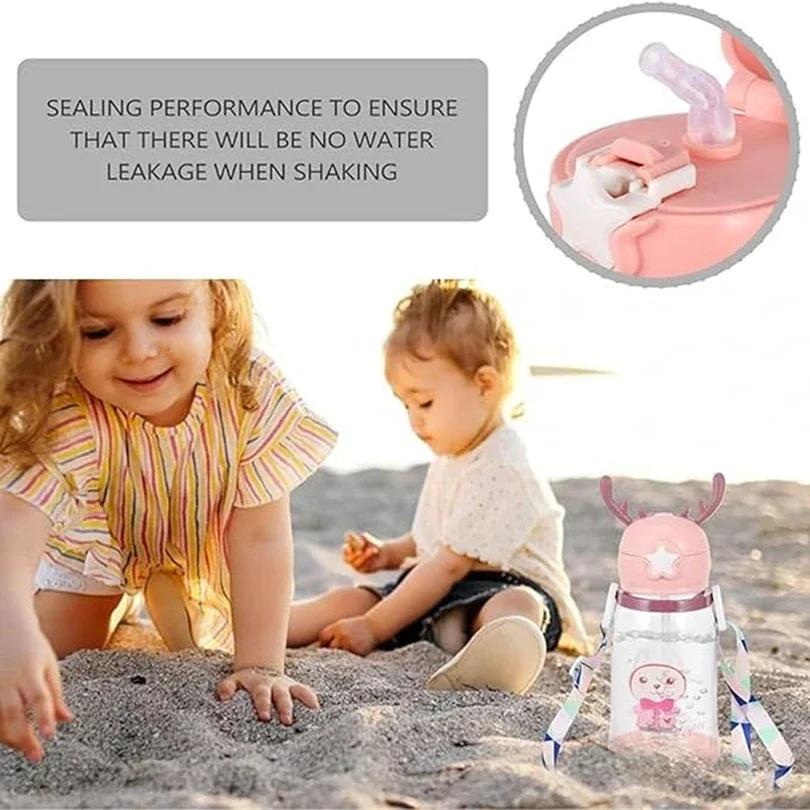 1PC 600ml Creative Kids Water Sippy Cup Antler Leakproof Cartoon  Water Bottles Baby Cups with Straws Outdoor Childrens Cup