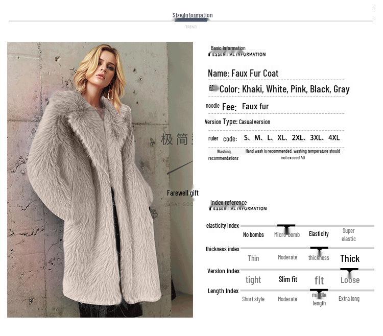 European & American Women's Winter Faux Fur Long Coat with Suit Collar