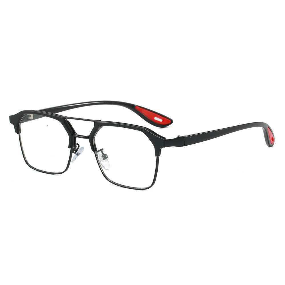 2026 Men's Polarized Double Bridge Sunglasses - Black Red Color Block Square with Anti-UV Protection for Driving