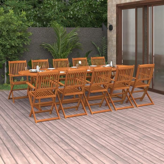 VidaXL Solid Acacia Wood Garden Dining Furniture 11 Pcs Patio Table and Chairs Dining Set 3086978