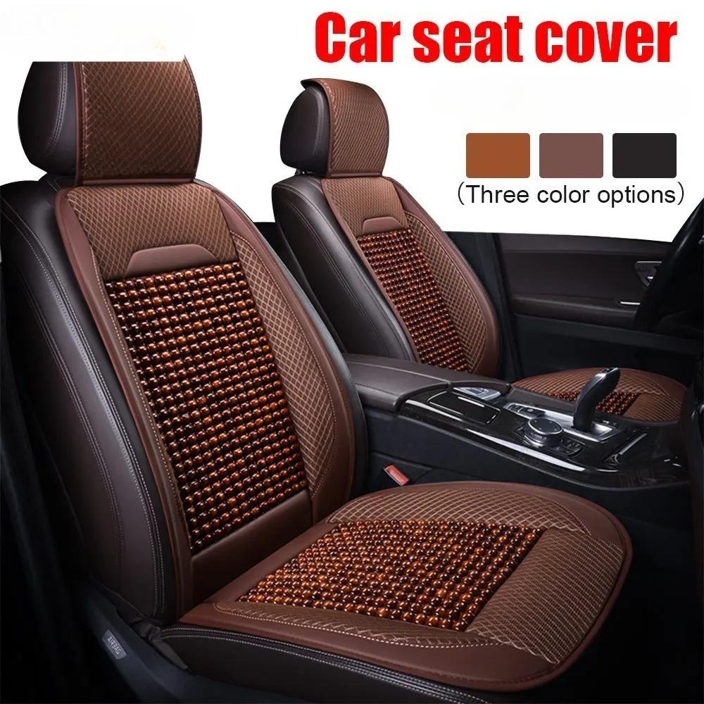 Luxury PU Leather & Wooden Bead Car Seat Cushion – Breathable, Durable & Easy-Clean – Fits Most Cars, Trucks, and SUVs