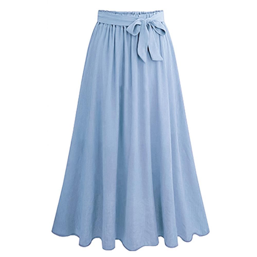 

Summer Woman Plus Size Solid Chiffon Long Pleated Lace Up Skirt Elastic Waist Bohemian Style Boho Skirt A Line Midi Skirts 5XL синій
