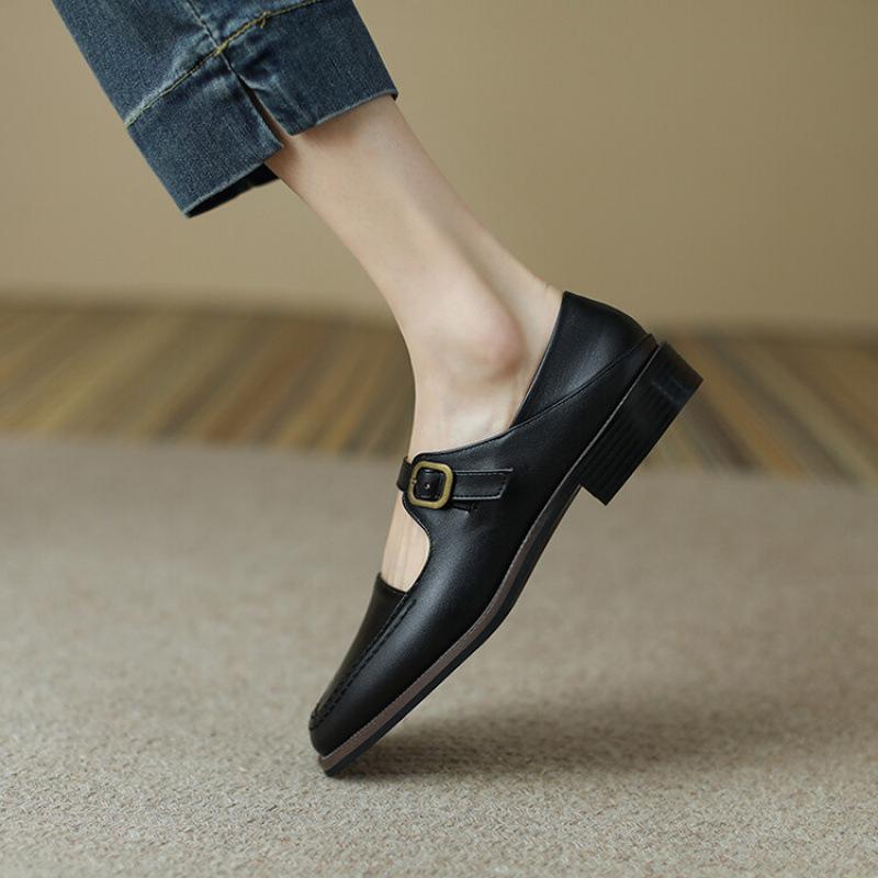 

Новые женские туфли на толстой подошве, нескользящие, однотонные, повседневные, с открытым верхом, на низком каблуке, на плоской подошве, ленивые туфли большого размера с круглым носком 39 чёрный