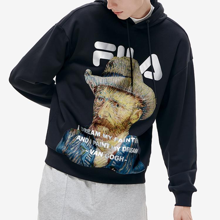 Fila X Van Gogh Museum Collaboration Printed Sports Knit Hoodie Men Hoodie Black F11M218202F-BK