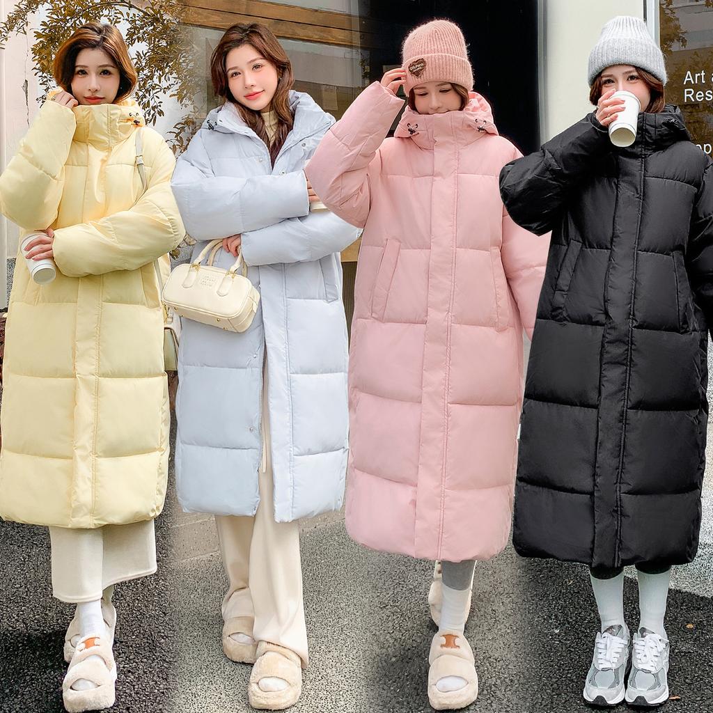 Collegiate Daunen Baumwolljacke 2025 Neu Kapuzen Lang Über Knie Brotjacke Süß und Vielseitig Locker Verdickte Jacke
