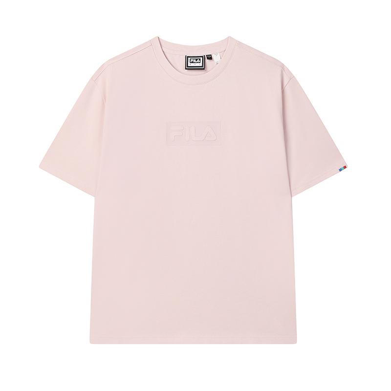 FILA Original Fire Fashion Versatile Casual Simple Comfortable Breathable Pure Cotton Knitted Short Sleeve T-Shirt Unisex Tops F51M529110FPK