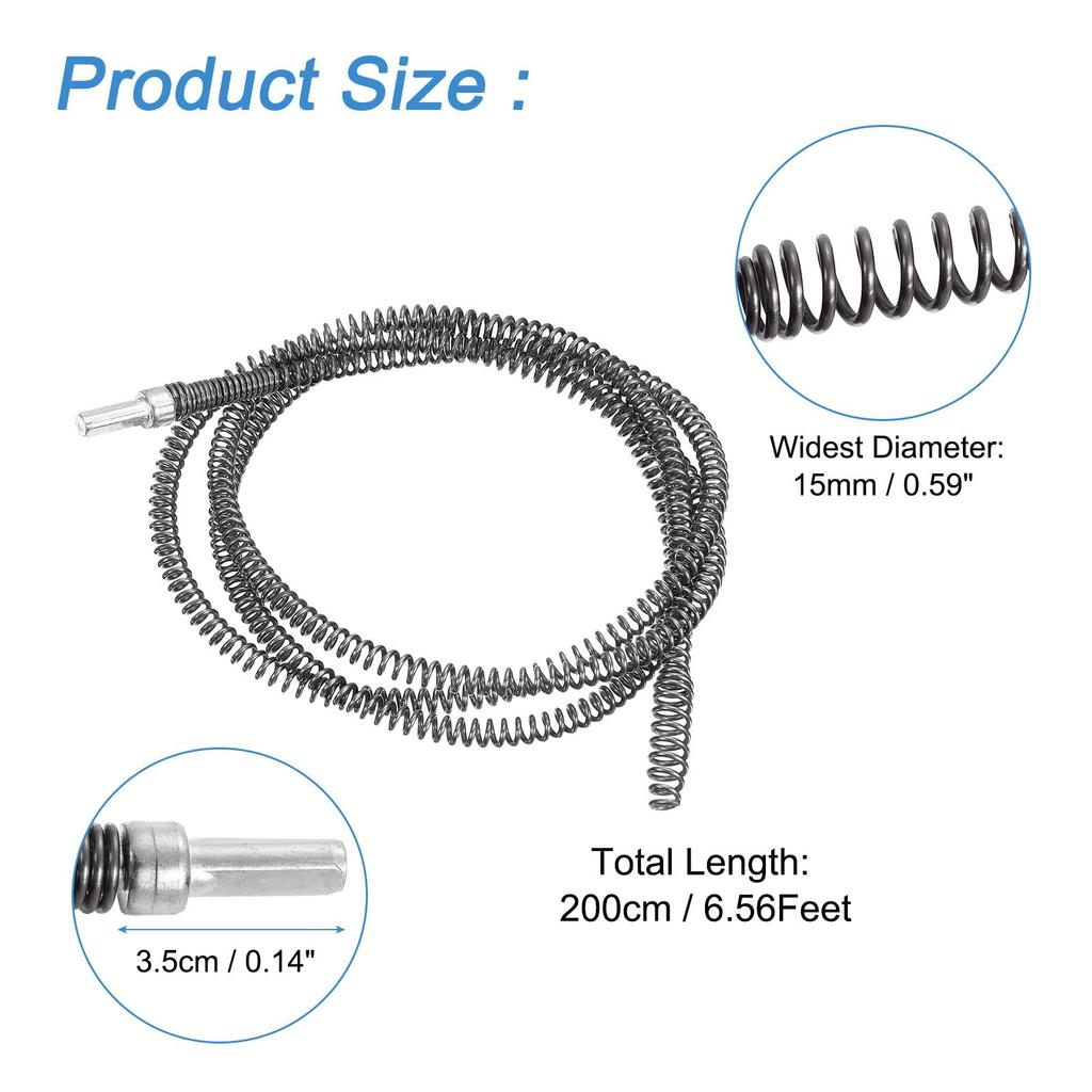 Uxcell 6.56ft Drain Auger Cable, Pipe Cleaning Spring Clog Removal, Flexible Plumbing Snake Pipe Drain Cleaner for Kitchen Shower Sinks