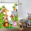 1pc Zoo Printed Waterproof Shower Curtain Bathe Partition Privacy Hanging Curtain with 12 Hooks Multiple Sizes Machine Washable