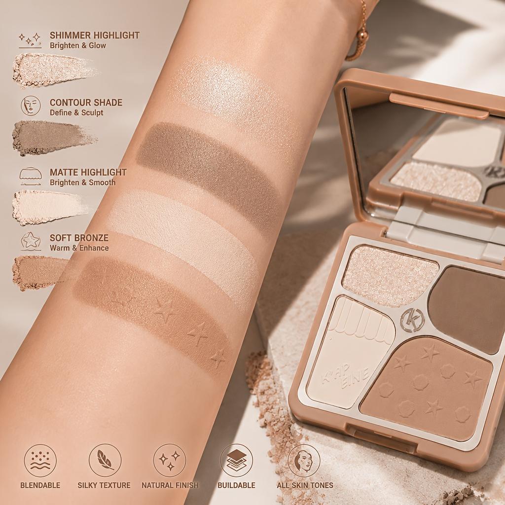 K'APEINE 4 Farben Lidschattenpalette Matt Schimmer Erdton Langanhaltend Verblendbar Tragbar Augen Make-up Highlight Kontur All-in-one Make-up Tablett