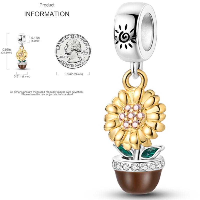 New Copper Charms Beads Sunflower Flower Daisy Original Charm Pendant Fit Charm Bracelets Diy Jewelry Birthday Gift