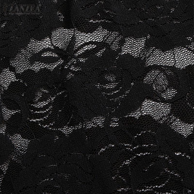 ZANZEA Womens Summer See-Through Lace Cardigan Cover Up Blouse