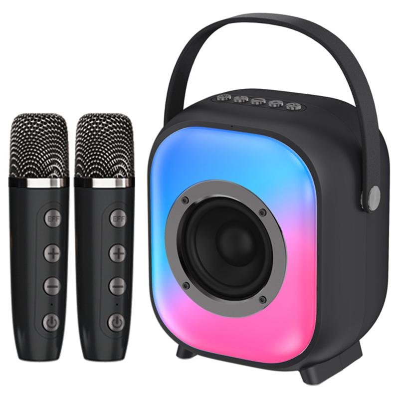 

NR168W Portable Karaoke Bluetooth-compatible Speaker Music Loudspeaker with 2 Wireless Microphones Black