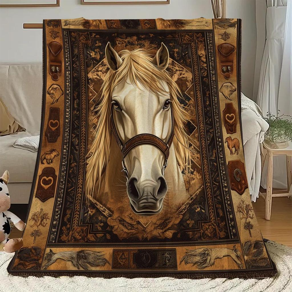 Flannel Throw Blanket Majestic Horse Collage Print Soft Warm Naptime Blankets All Season For Sofa Bed Home Decor Ideal Gift