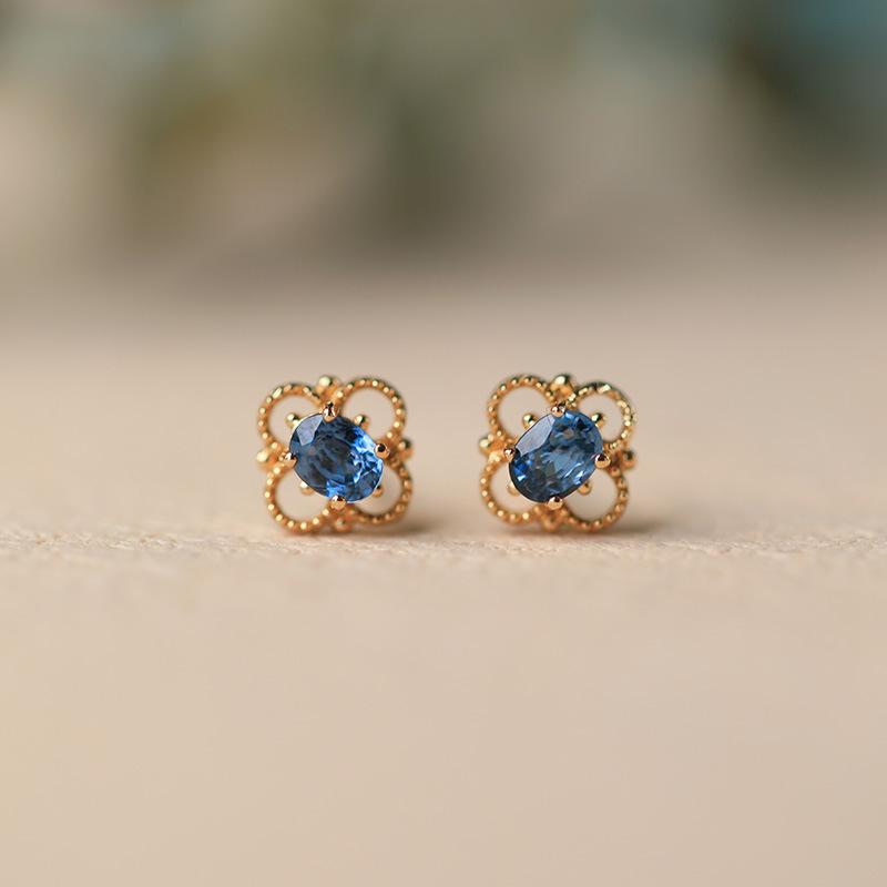 

925 Sterling Silver Plating 18K Retro Blue Zirconia Flower Earrings for Women Party Wedding Jewelry Accessories Gold