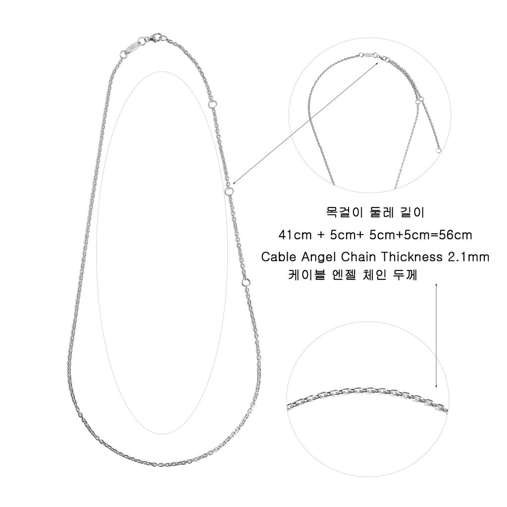 Mezmic Cable Chain Rhodium Plated 925 Sterling Silver Necklace 56Cm