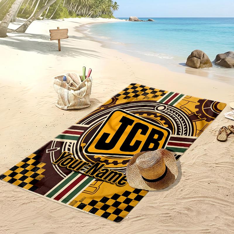 JCB Custom Beach Towel, Print Your Name Text Lightweight Absorbent Towel for Swimming Travel