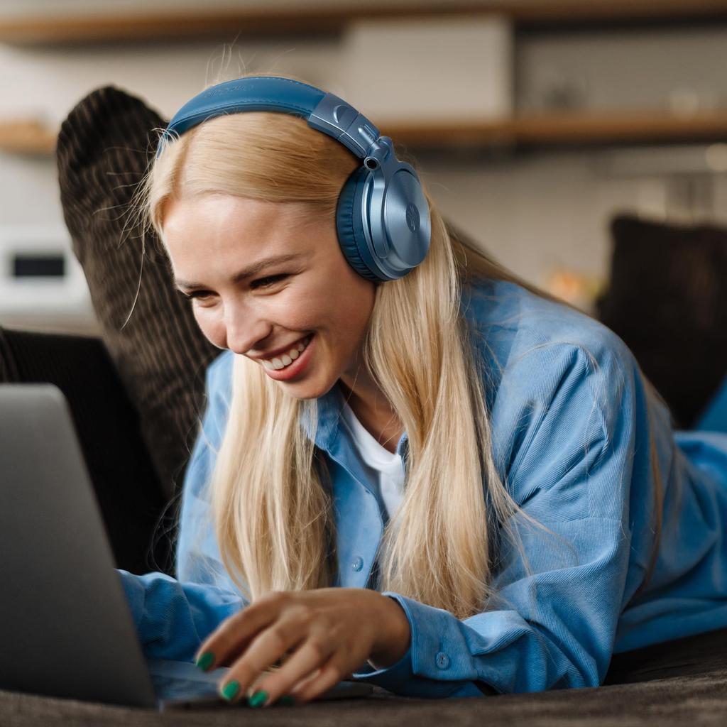 OneOdio Pro C Wireless Up To 110 Hours of Continuous Bluetooth Headphones with Deep Wired and Blue Headphones, Playback, Bass, High-Resolution Audio,