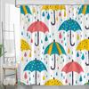 Colorful Umbrellas and Raindrops Shower Curtain Vibrant Pattern with Pink Yellow and Blue Umbrellas Rainy Day Weather Bathroom