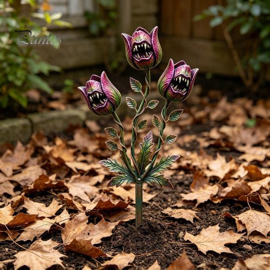 Einzigartiger Blumenbeet-Akzent Fleischfressende Pflanze Gartenstecker, Metall Venusfliegenfalle Hofkunst Skurrile Terrassen-Boden-Einlage Skulptur für Außenweg