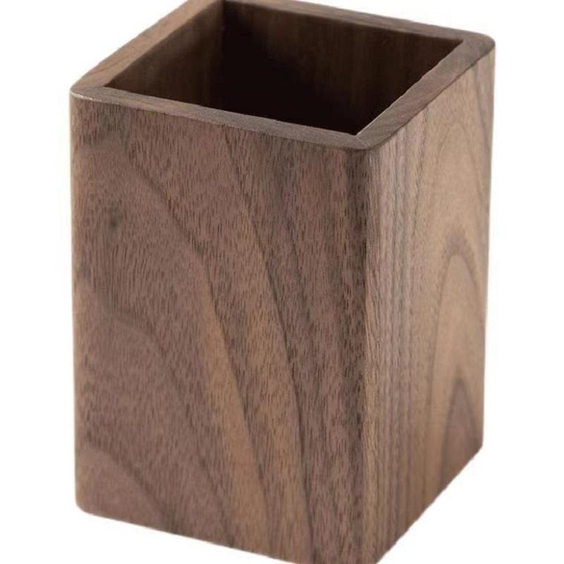 High-Quality Black Walnut Wood Pen Holder Minimalist Desktop Organizer Box For Office Stationery Storage Wooden Desk Accessory