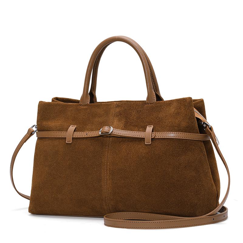 Borsa a Mano AIDRANI Originale in Pelle a Due Strati per Donna – Borsa Tote Classica in Pelle Scamosciata Marrone con Manico Superiore, Borsa alla Moda Elegante e Resistente