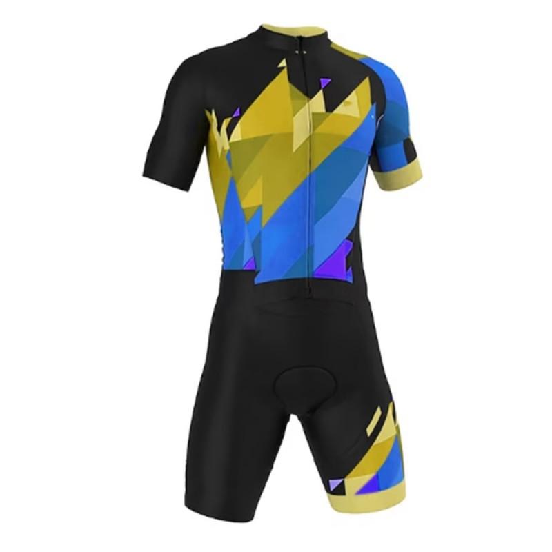 Men's Women's Short-sleeved Triathlon One-piece Blue Red Color Matching Cycling Clothes