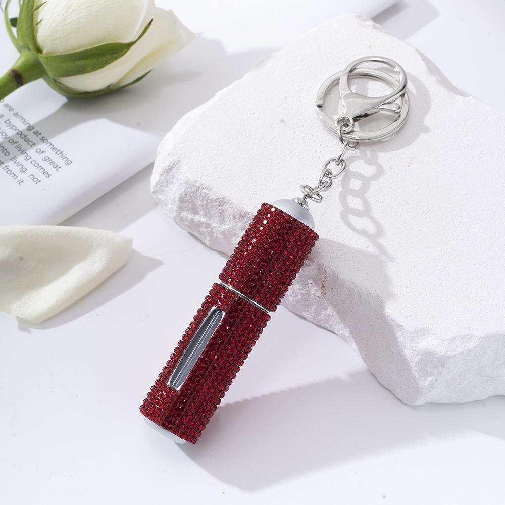Exquisite Bottom Refillable Keychain Bottle 5ml Crystal Key Ring Atomizer Rhinestone Portable Spray Bottle For Travel