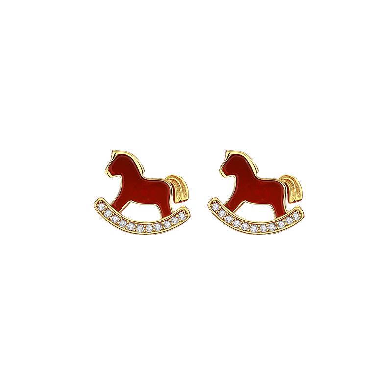 Tichiya Red Agate Earrings for Women - S925 Sterling Silver, Retro National Trend, Year of the Horse Design.