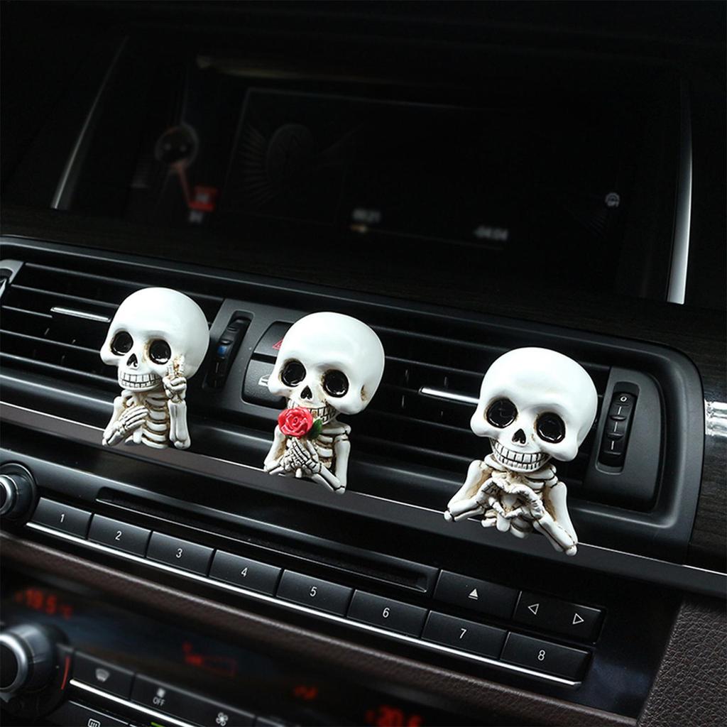 Skull Car Vent Clip Air Freshener Halloween Vehicle Decoration Resin Vent Clips Skull Air Freshener For Car Truck RV Van Home