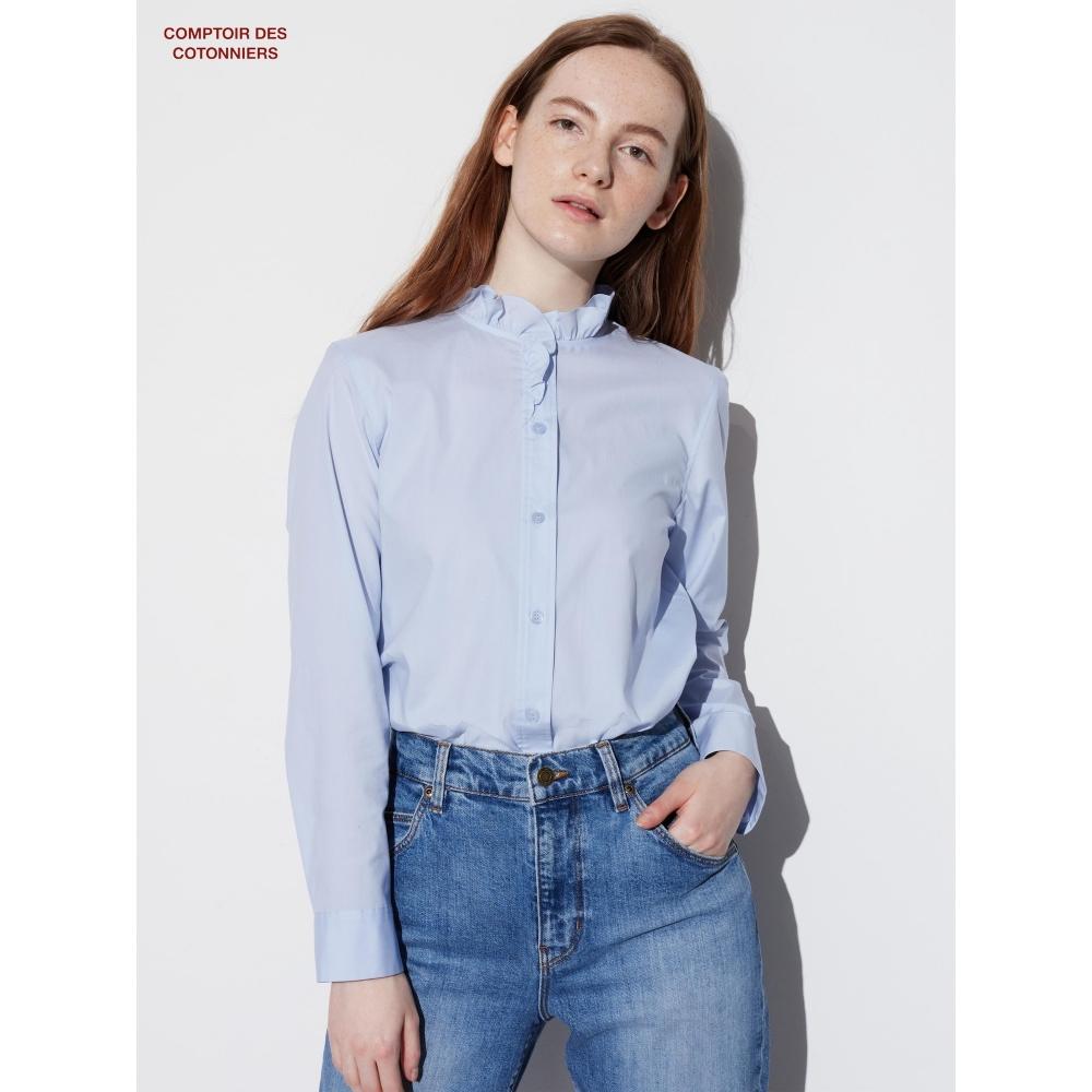 

Рубашка UNIQLO JAPAN из хлопка стрейч с оборками
