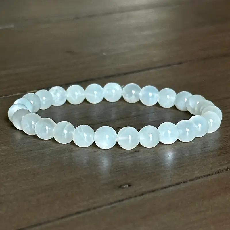 White Jade Moonlight Bead Bracelet - Handmade Natural Stone Elastic Bracelet