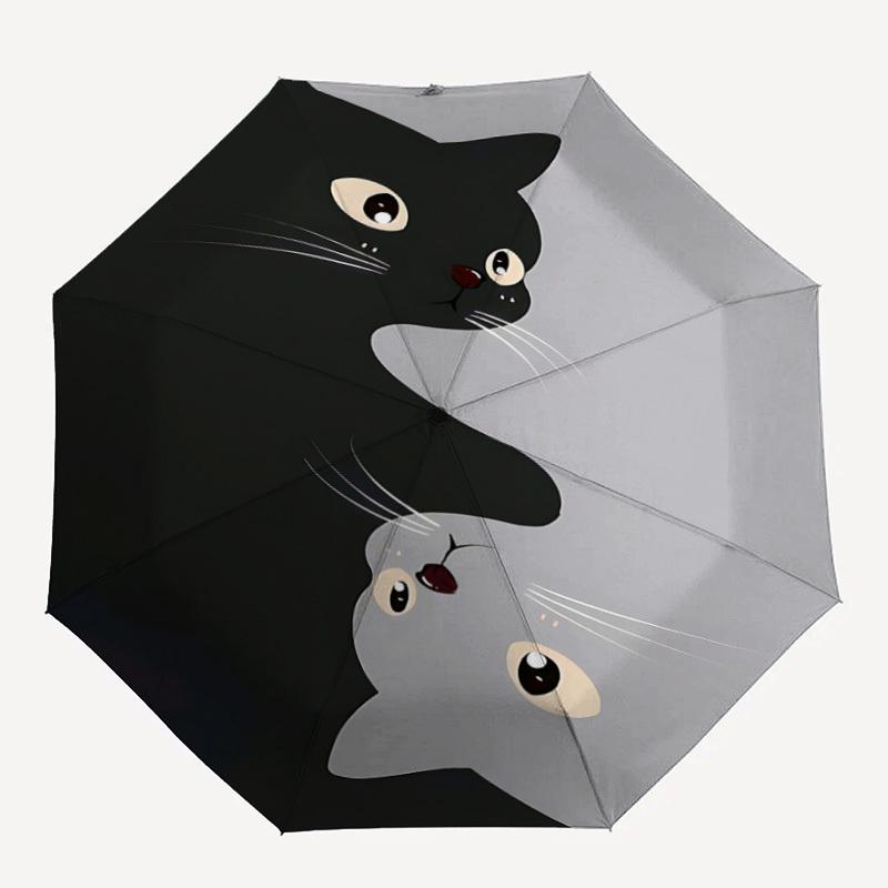 

1pc Yin Yang Cats Automatic Open/Close Umbrella with Windproof, Functional Design, 8-Rib Sturdy Canopy