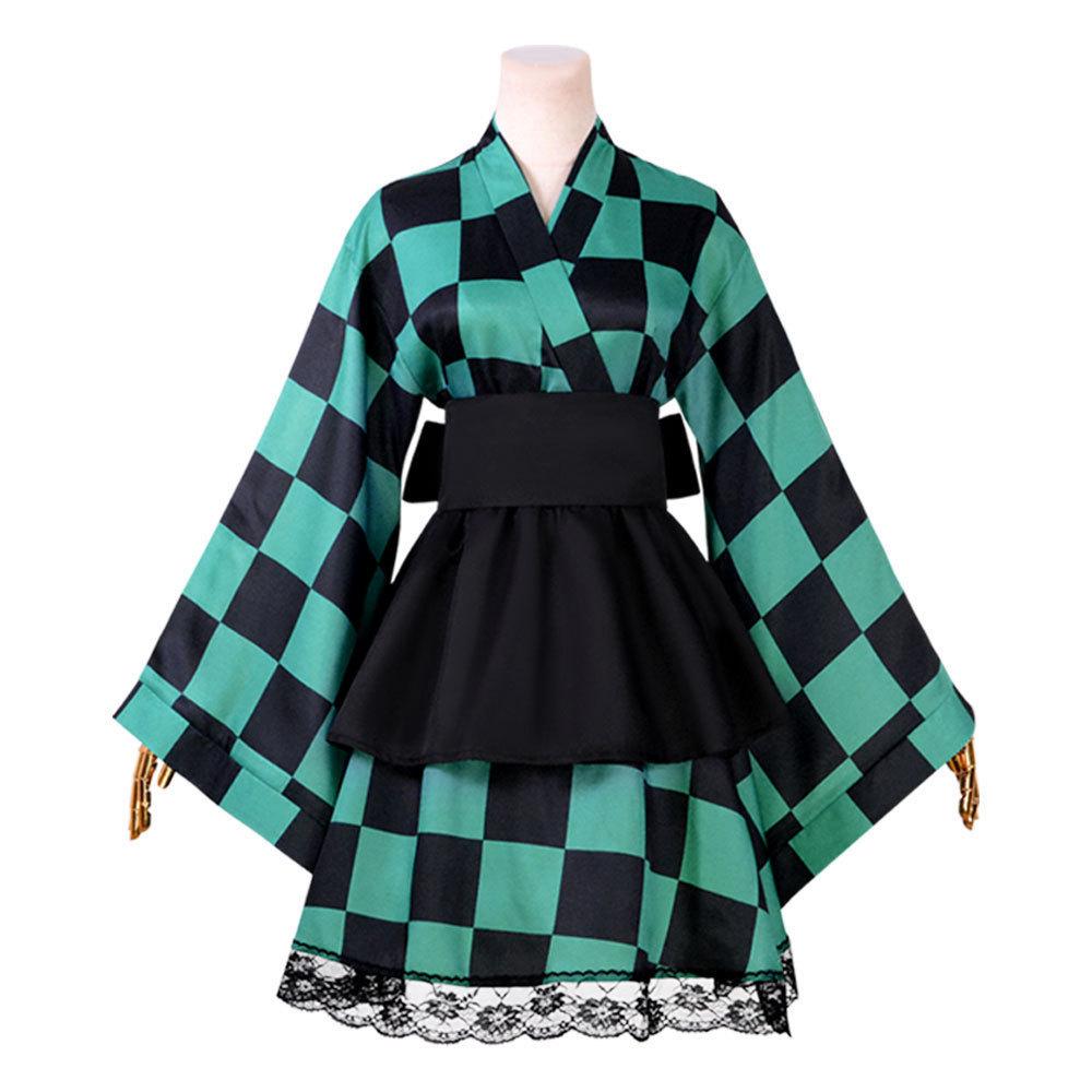 Cosplay Demon Slayer Shinobu Kocho Hashira dell'Insetto Vestito da Cameriera & Uniforme con Spada Prop di Kanae