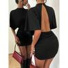 European and American Women's Summer Fashion Style Solid Color Turtleneck Sexy Waist Pleated Slim Mini Dress