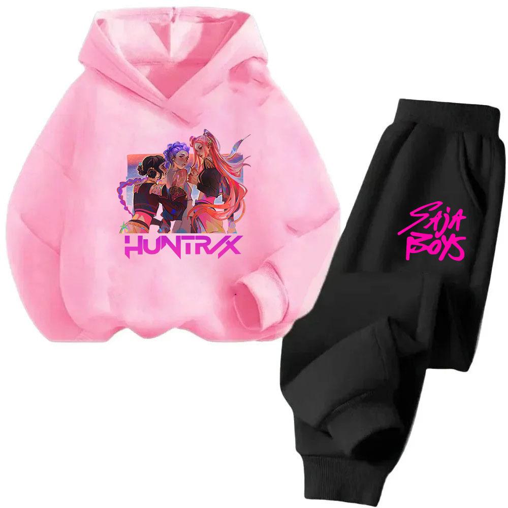 Kpop Witch Hunt Cartoon Fashion Boys Girls Casual Loose Printed Warm Comfortable Hoodie Pants Set