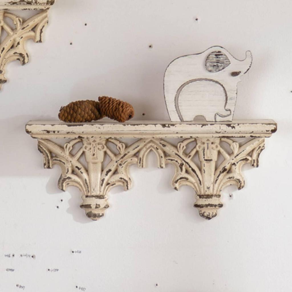 Carved Display Shelf Distressed White Finish French Decorative Wall Ready To Hang for Photo