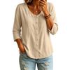 Camicia da donna a maniche lunghe in cotone con scollo a U e bottoni