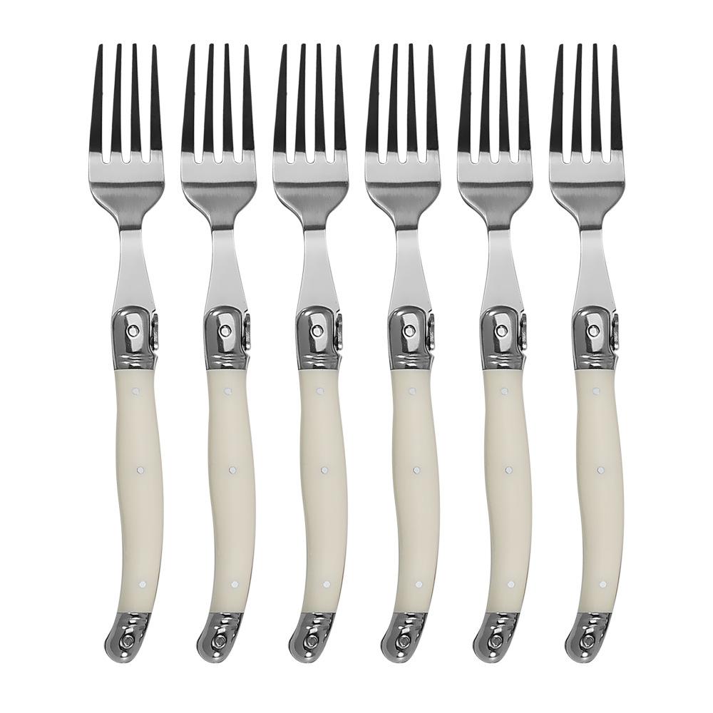 Stainless Steel Knife, Fork and Spoon Set, Milk White Plastic Handle, Steak Knife, Steak Fork and Spoon, Steak Western Tableware Household
