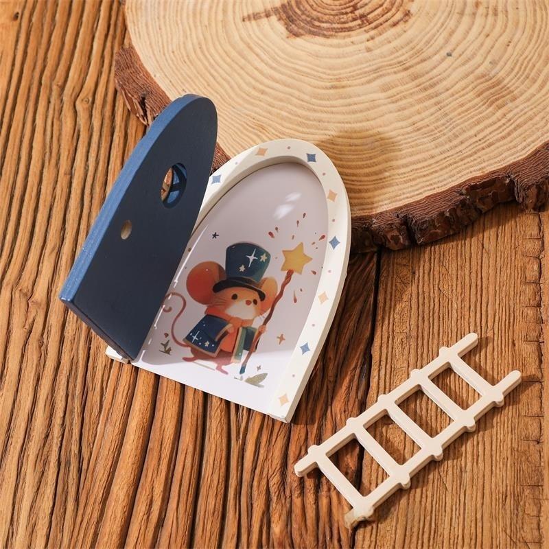 1 Set Exquisite Character Stickers Cute Pretend Play Wooden Arch Openable Door Toys Gift Montessori Wooden Fairy Door Kit